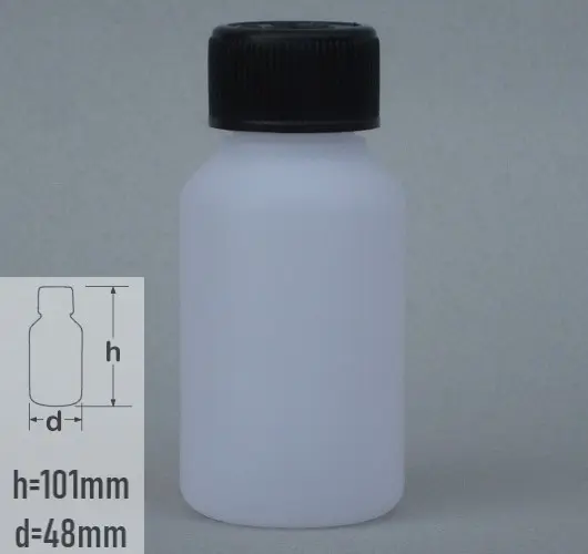 Sticla plastic 100ml de culoare semitransparent cu capac tip child resistance negru